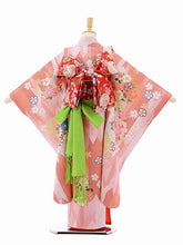 画像をギャラリービューアに読み込む, 7歳女の子 ピンク・矢羽根縞 四季花 絵羽 (No.7031)