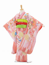 画像をギャラリービューアに読み込む, 7歳女の子 ピンク・矢羽根縞 四季花 絵羽 (No.7031)