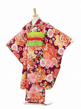 画像をギャラリービューアに読み込む, 7歳女の子 紫・桜尽くし 手まり 小紋(No.7032)