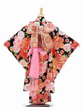 画像をギャラリービューアに読み込む, 7歳女の子 黒・桜尽くし 手まり 小紋 (No.7033)