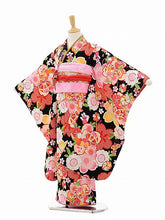 画像をギャラリービューアに読み込む, 7歳女の子 黒・桜尽くし 手まり 小紋 (No.7033)