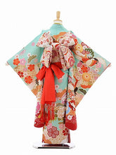 画像をギャラリービューアに読み込む, 7歳女の子 水色・鶴 松竹梅 絵羽 (No.7034)