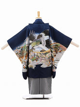 画像をギャラリービューアに読み込む, 5歳男の子 はかま 紺色ぼかし・鷹 兜 波(No.7506)