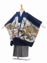 画像をギャラリービューアに読み込む, 5歳男の子 はかま 紺色ぼかし・鷹 兜 波(No.7506)